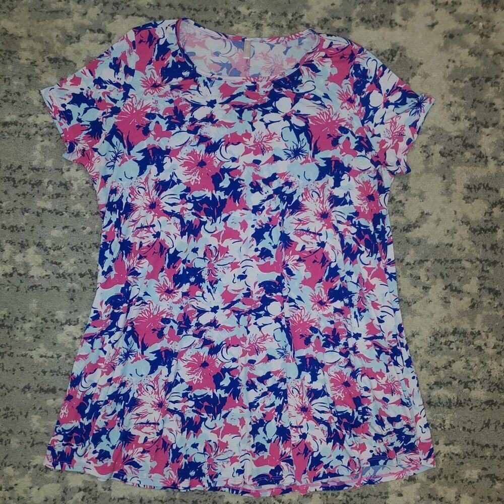 Floral Bright Colored Top with Pockets || Large || EUC